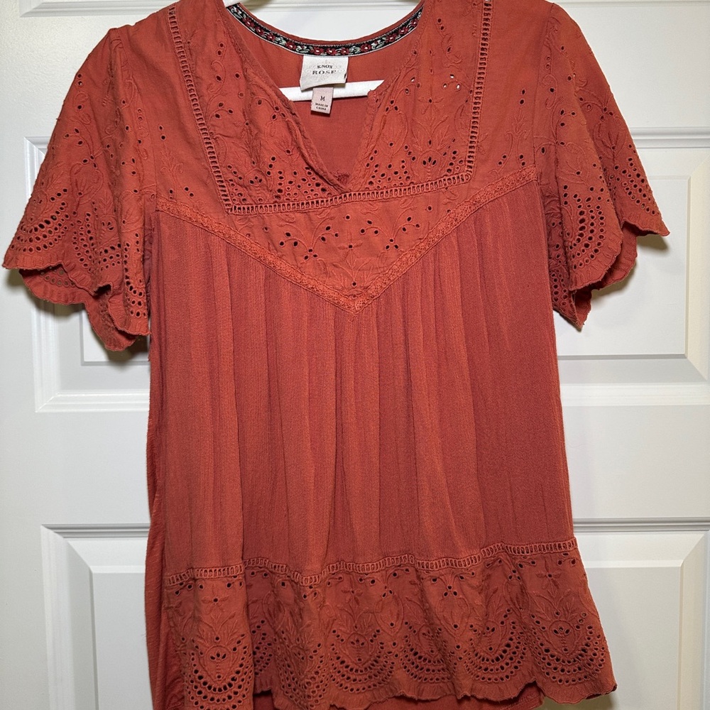 Lucky Brand Rust Eyelet Top